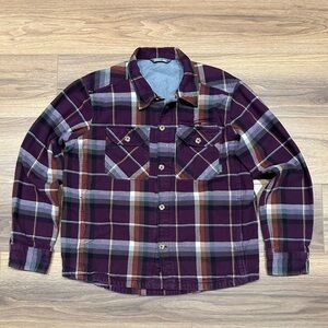 Stio Hutkeeper Flannel Shirt Heavyweight Shacket in Deep Purple Plaid Size Large